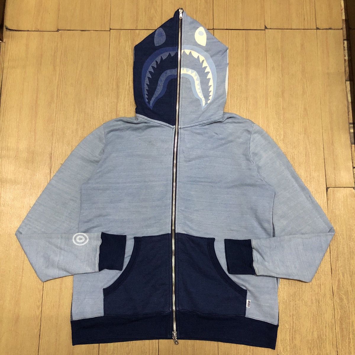 Bape BAPE Indigo Shark Hoodie Grailed