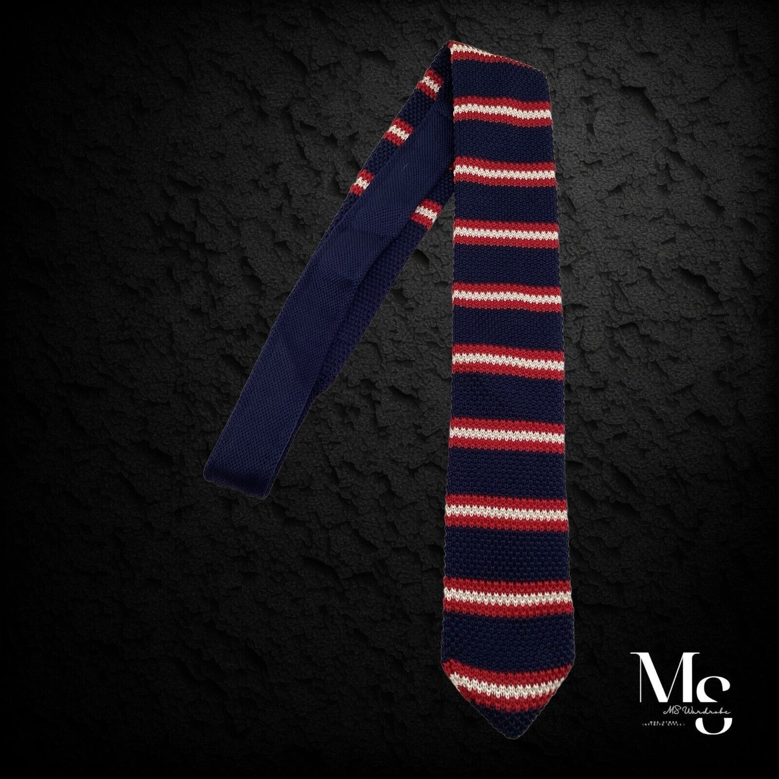 Other THE SPITALFIELDS Blue With Red Stripe Polyester Knit Tie Size ONE SIZE - 6 Thumbnail