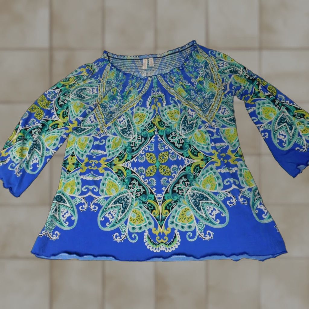 Madison Madison Womens Blouse PS Petite Blue Pullover Raglan Sleeve Knit Nylon Polyester Crew Neck Casual Modern Regular Short Sleeve? Size S / US 4 / IT 40 - 1 Thumbnail