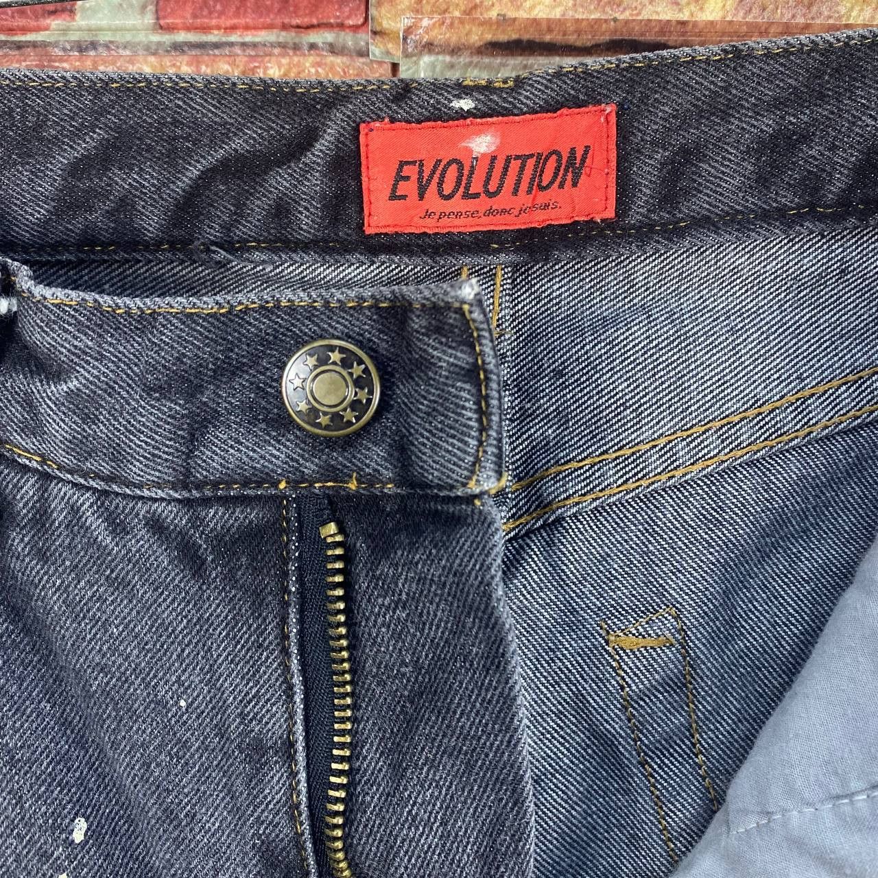 Japanese Brand EVOLUTION JE PENSE DISTRESSED PAINTED SPIDERWEB FADED BLACK Size US 30 / EU 46 - 12 Thumbnail