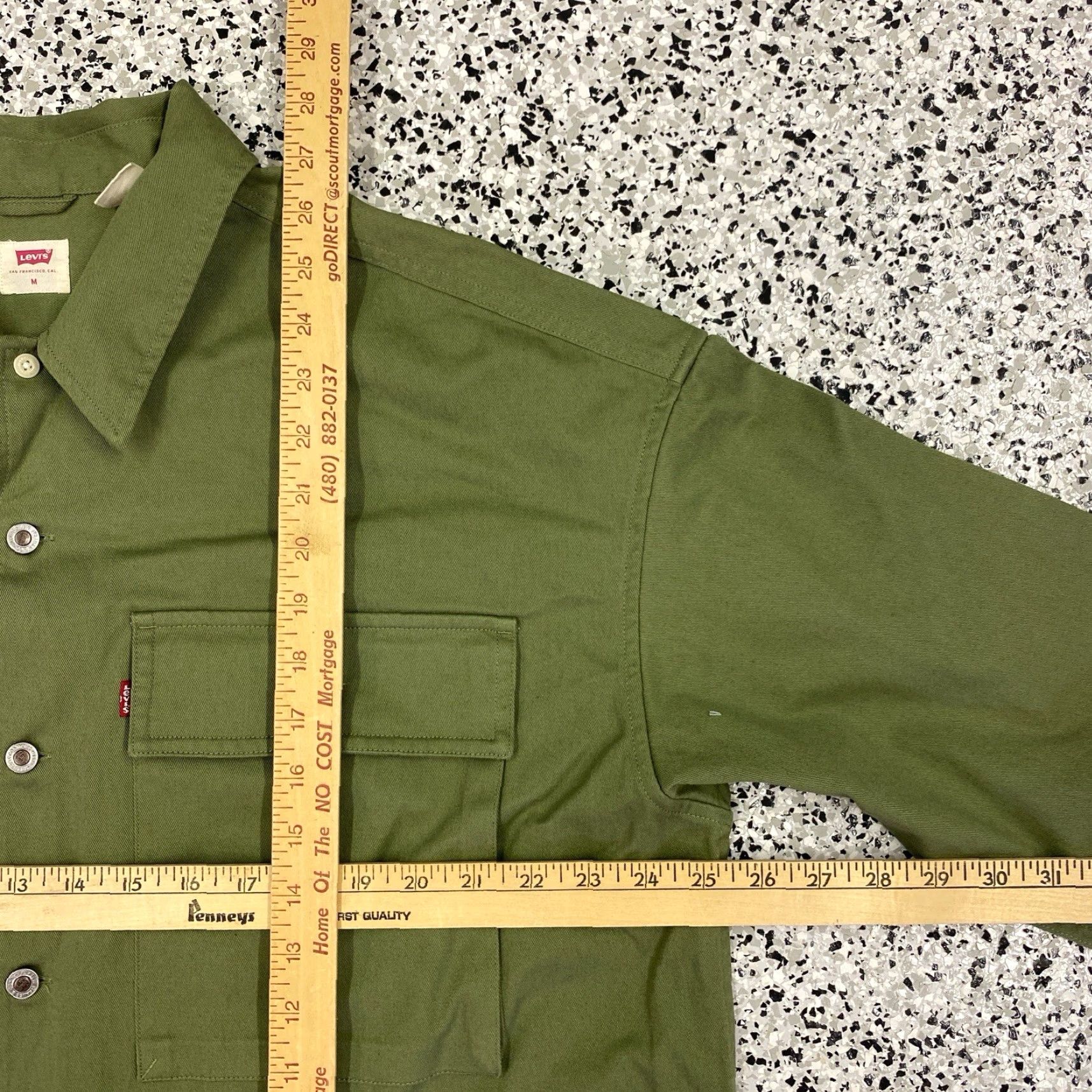 Levi's VINTAGE Levi's Trucker Jacket Green Twill Coat Button Up Logo Red Tab Mens Medium Size US M / EU 48-50 / 2 - 3 Thumbnail