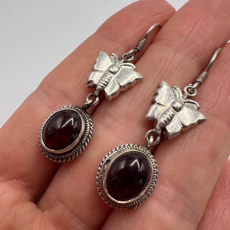 Sterling Silver × Vintage Vintage Sterling Silver 925 Butterfly Drop Earrings Garnet Size ONE SIZE - 7 Thumbnail