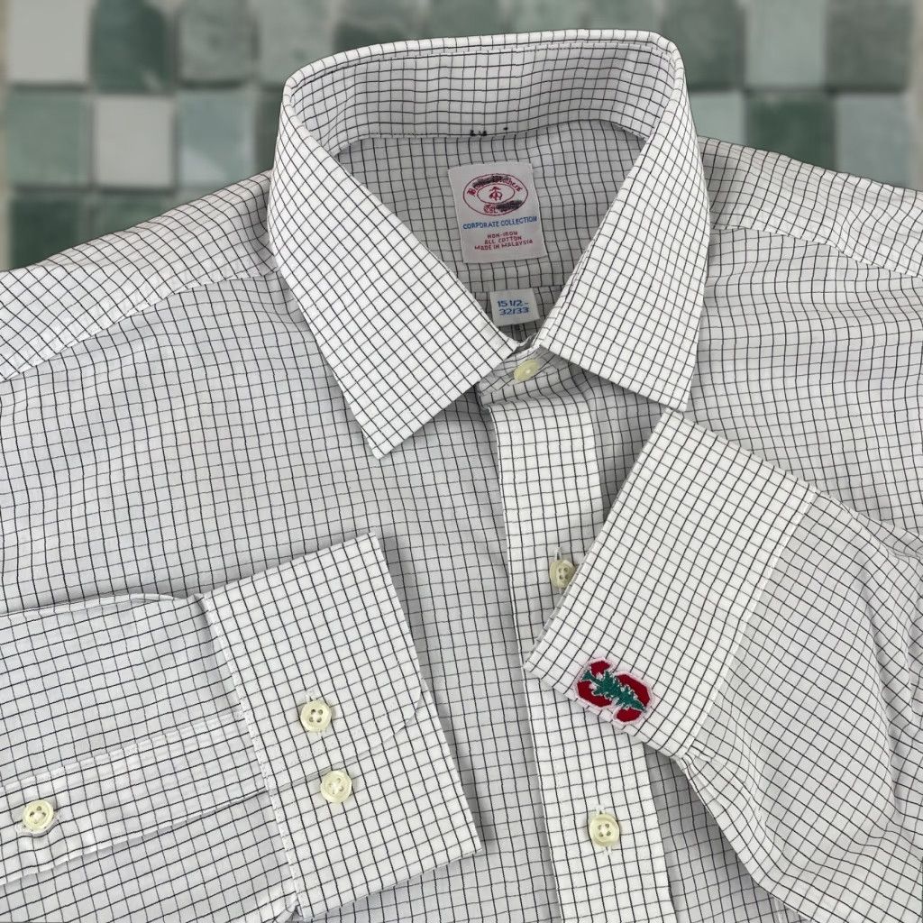 Brooks Brothers Brooks Brothers Stanford Dress Shirt Men 15.5 White Check Non-Iron NWOT Size 42R - 1 Thumbnail