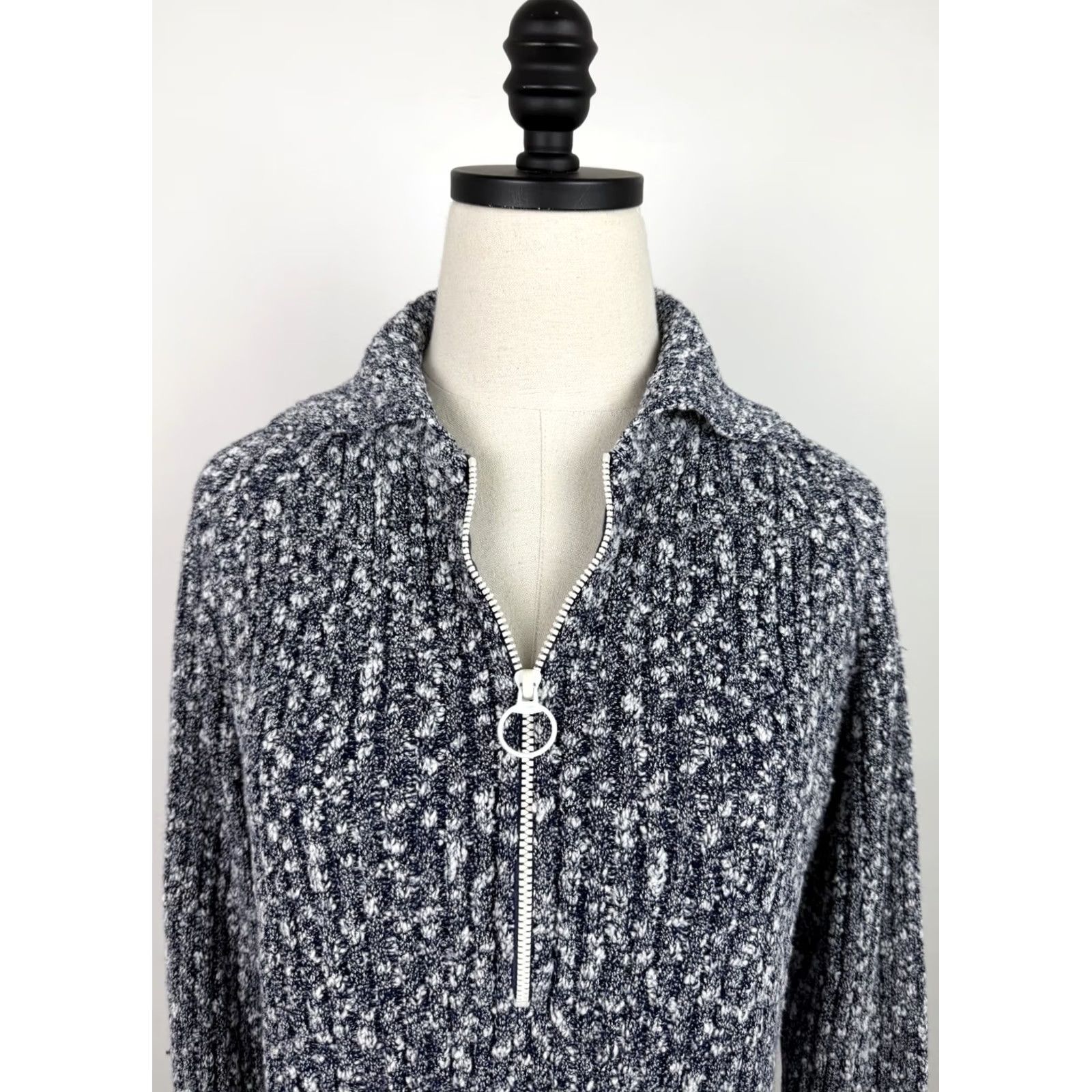 Vintage VINTAGE Womens Medium Sweater 70s Navy 1/2 Zip Raglan Knit Pullover Ski Size M / US 6-8 / IT 42-44 - 5 Thumbnail