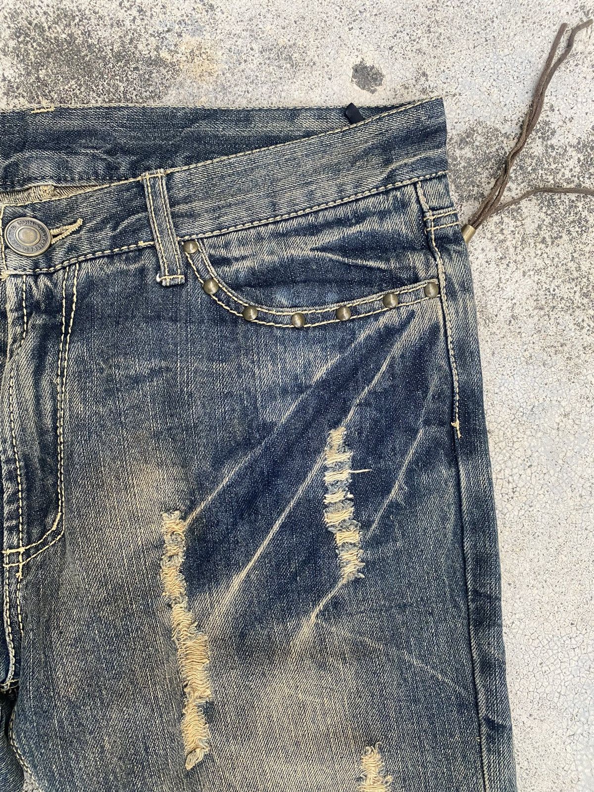 If Six Was Nine × Japanese Brand × Tornado Mart Edwin Distressed Mud Washed Studed Jeans Size US 35 - 3 Thumbnail