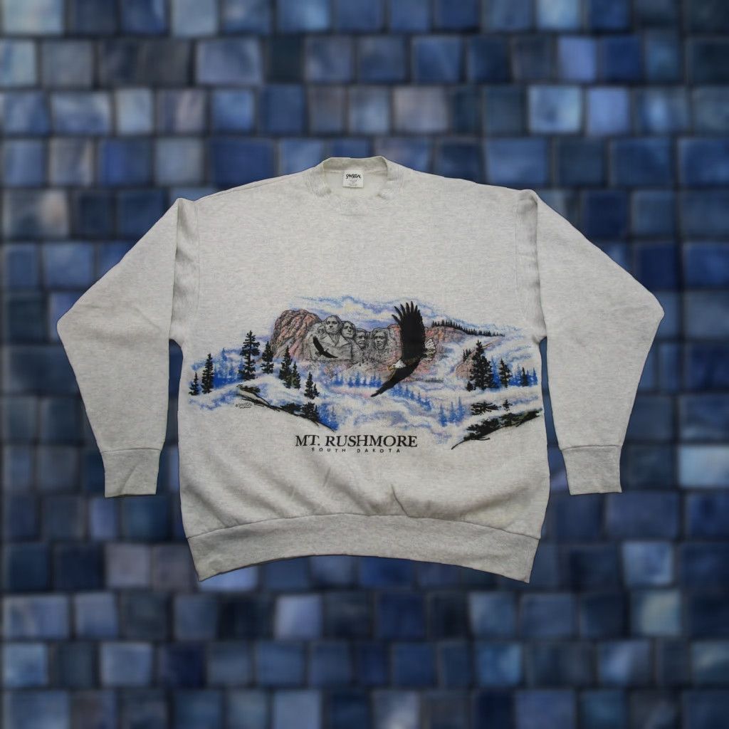 Vintage VINTAGE San Segal Sweatshirt Mt Rushmore South Dakota Nature Wrap Around SZ 2X Gray Mens Big 2X Pullover Size US XXL / EU 58 / 5 - 1 Thumbnail