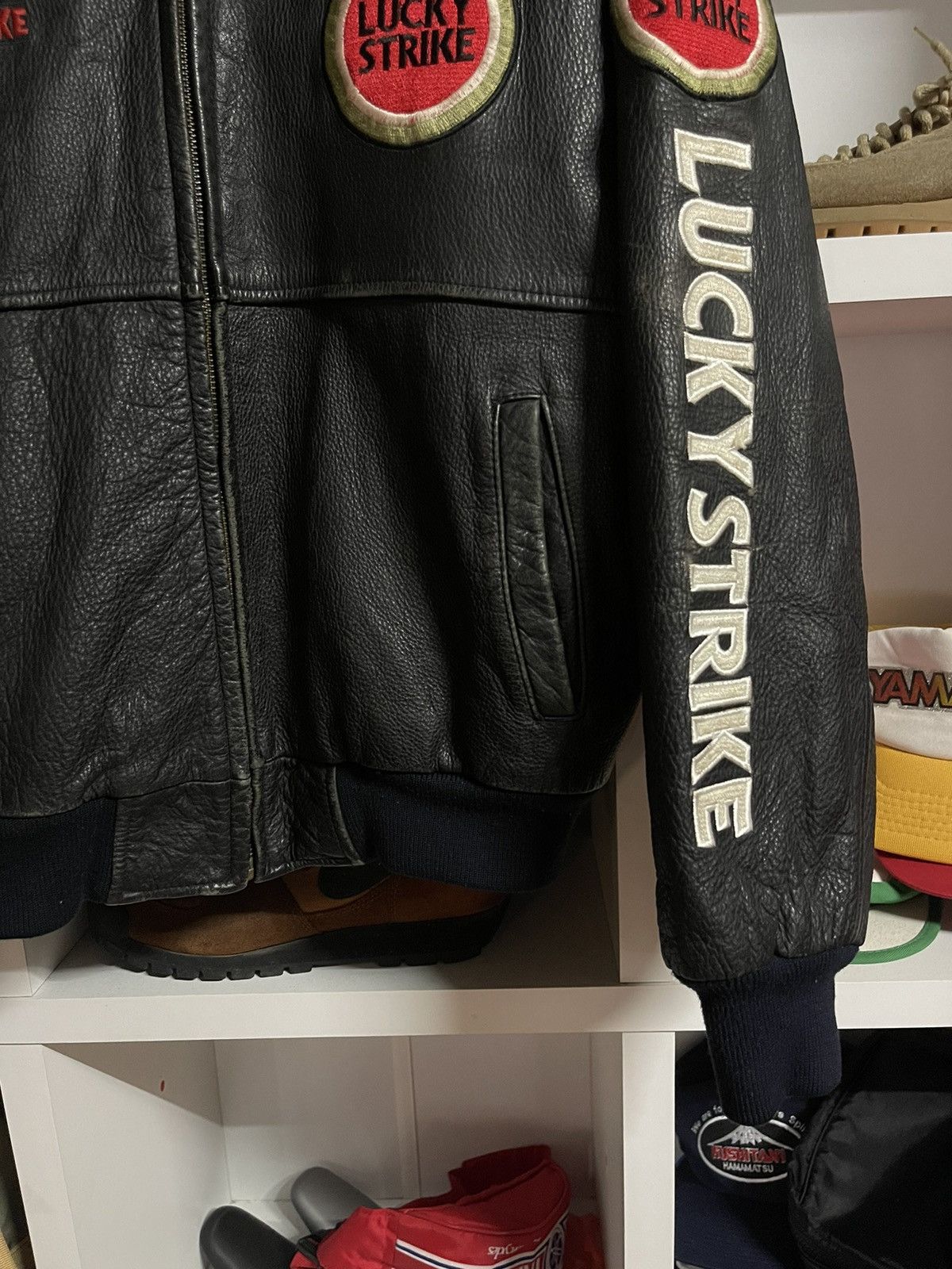 Vintage Vtg Lucky Strike Big Logo Leather Jacket Size US S / EU 44-46 / 1 - 9 Thumbnail