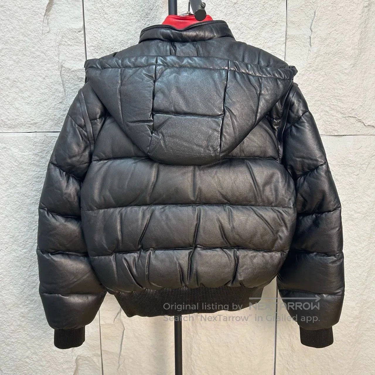 Alexander McQueen black leather down jacket with red accents. Size US L / EU 52-54 / 3 - 2 Thumbnail