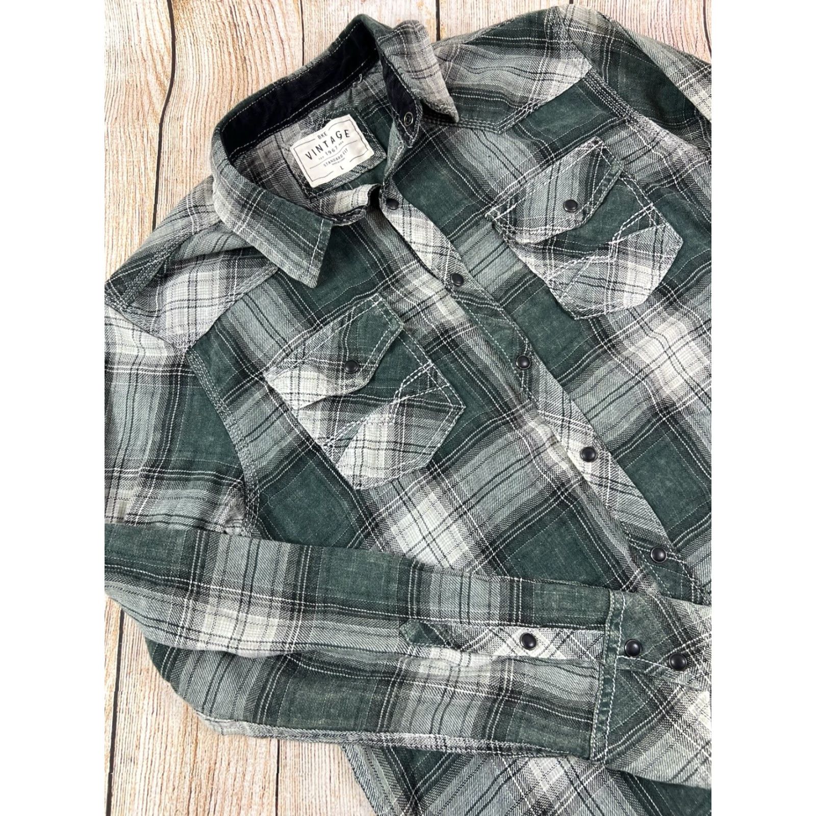 BKE VINTAGE BKE Mens Plaid Button-Down Longsleeve Shirt Large Green Flannel Western Cowboy Classic Button-Up Shirt MENS Size US L / EU 52-54 / 3 - 3 Thumbnail