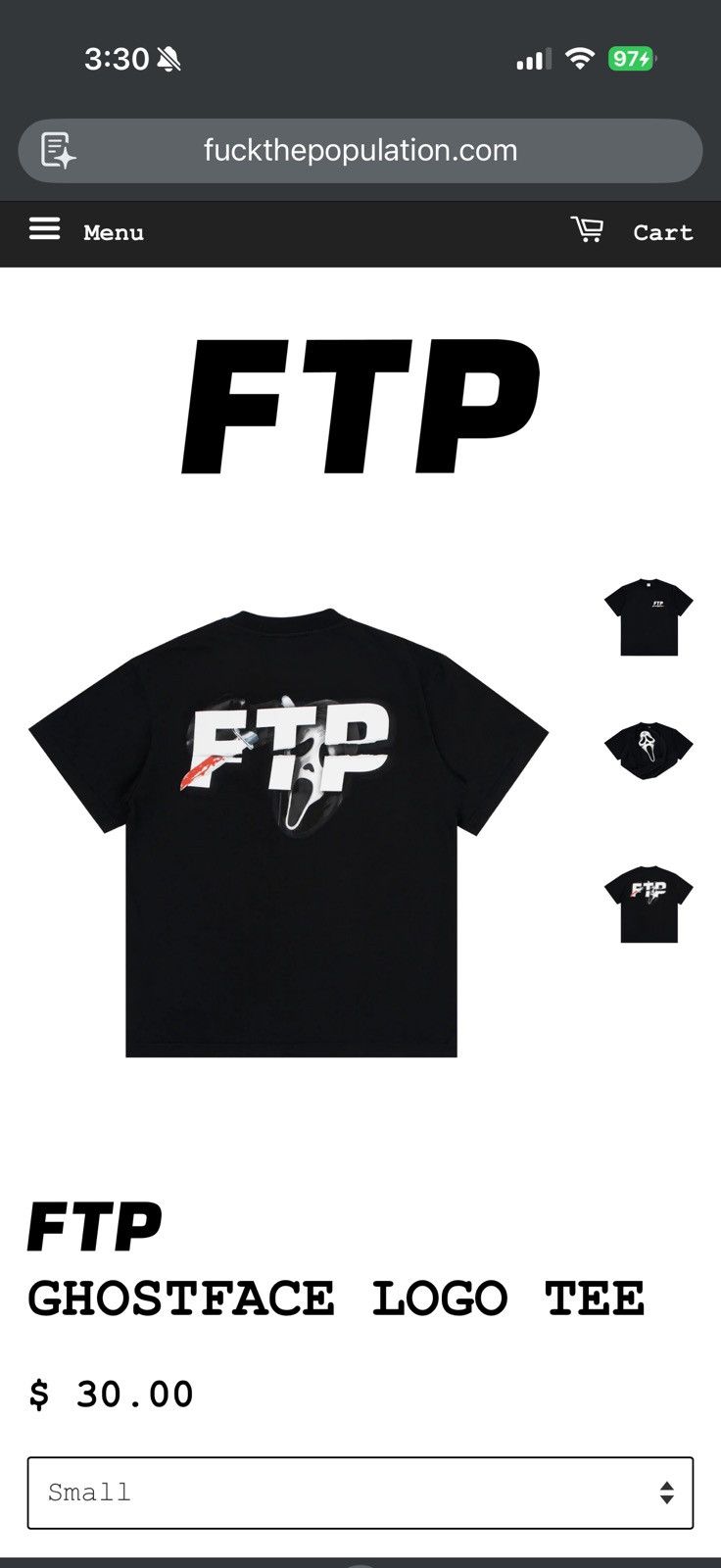 Fuck The Population FTP FUCK THE POPULATION GHOSTFACE LOGO TEE - XL - BLACK Size US XL / EU 56 / 4 - 7 Thumbnail