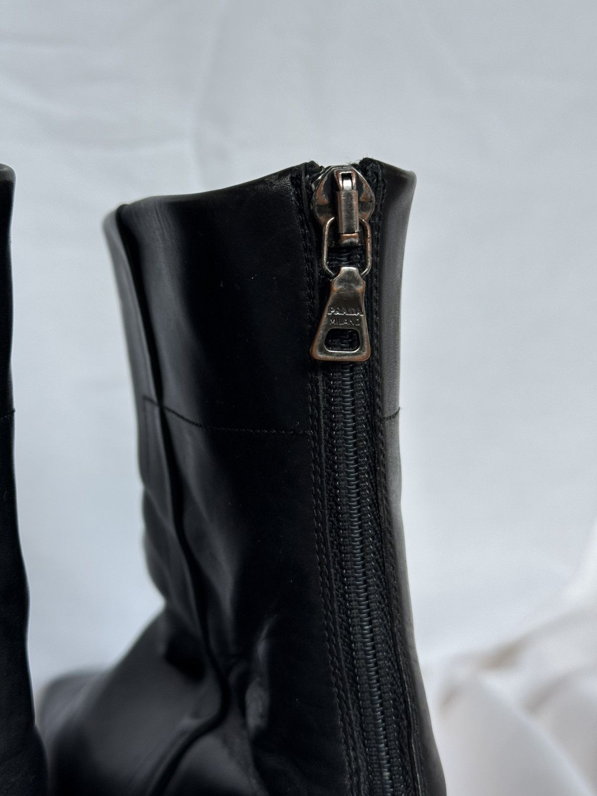 Prada Prada Vintage Leather Black Biker Boots Squared Toe Size US 7 / IT 37 - 6 Thumbnail