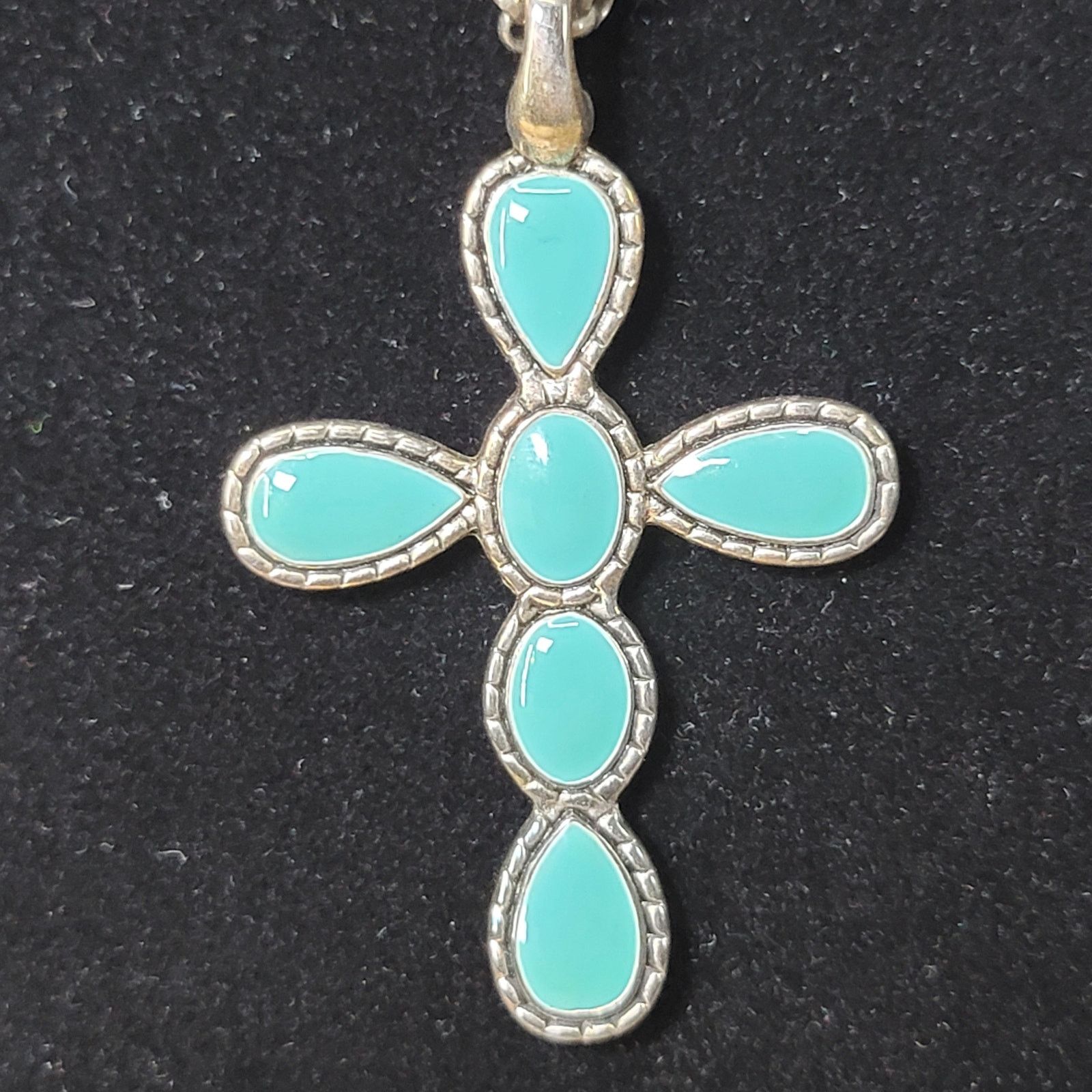 Other Unbranded 2-Sided Turquoise / Black Cross Necklace 10" Chain Size ONE SIZE - 2 Thumbnail