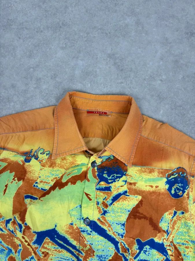 Prada 2000s Prada Multicolor Cotton Map Print Thermal Short Sleeves Shirt Size S / US 4 / IT 40 - 4 Thumbnail