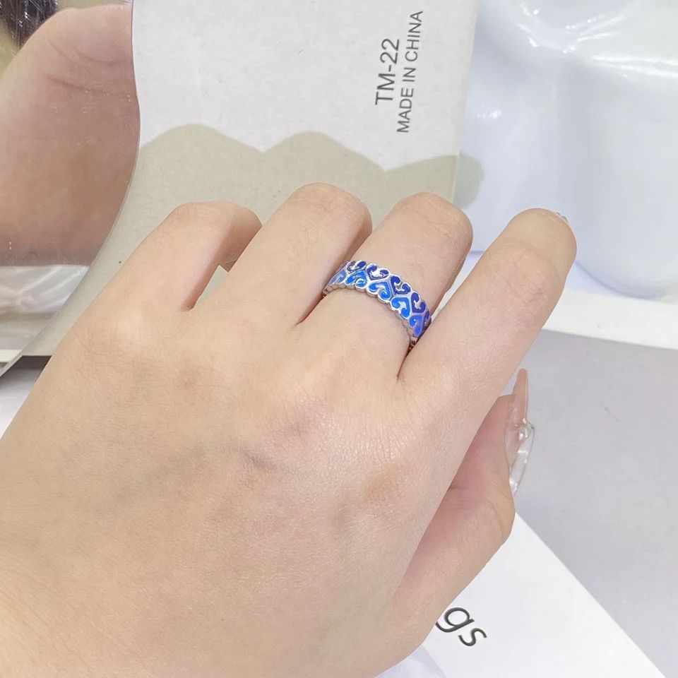 Jewelry × Vintage Creative New Blue Drip Glue Love Ring Size ONE SIZE - 5 Thumbnail