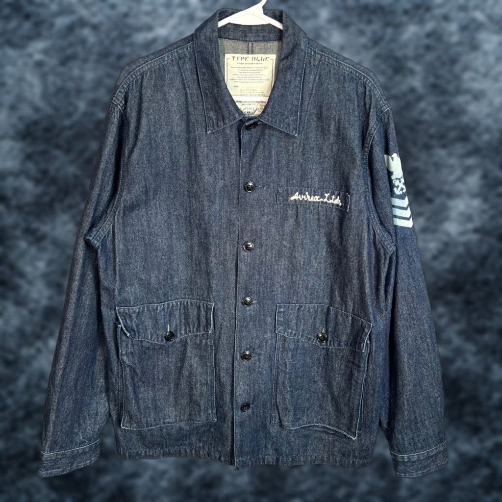 Avirex VINTAGE Avirex Jacket Denim Blue Aviator Mens XL Size Size US XL / EU 56 / 4 - 1 Thumbnail
