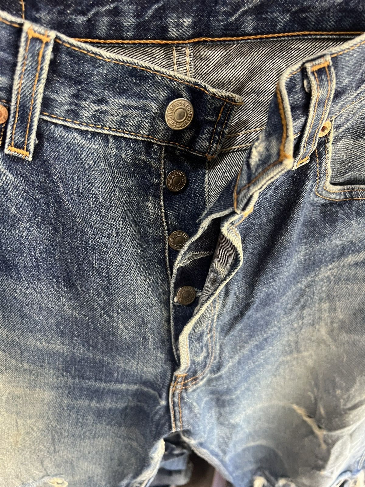 Levi's 🔥Thrash Vintage Levis 501 Button 553 Distressed Denim Size US 30 / EU 46 - 10 Thumbnail