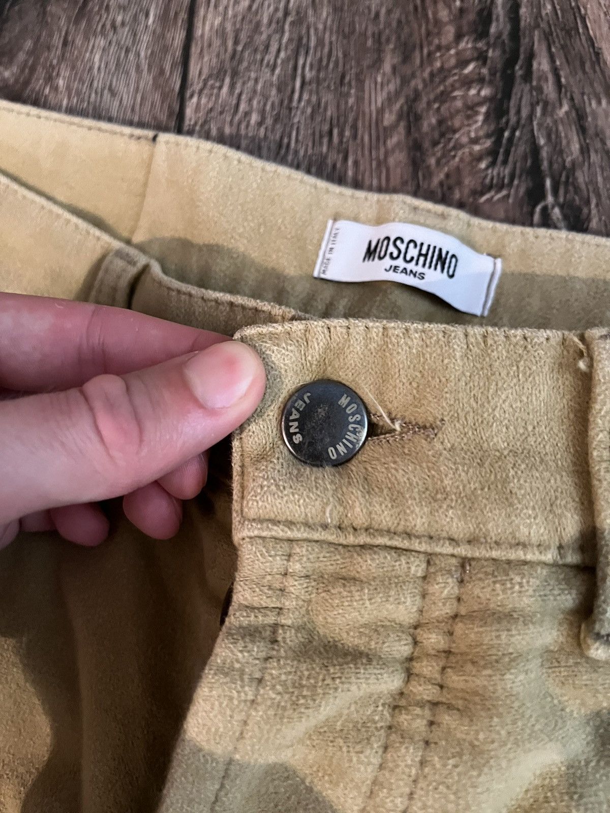 Moschino Vintage 90s Moschino Peace Logo Velour Jeans Made in Italy Size US 34 / EU 50 - 5 Thumbnail