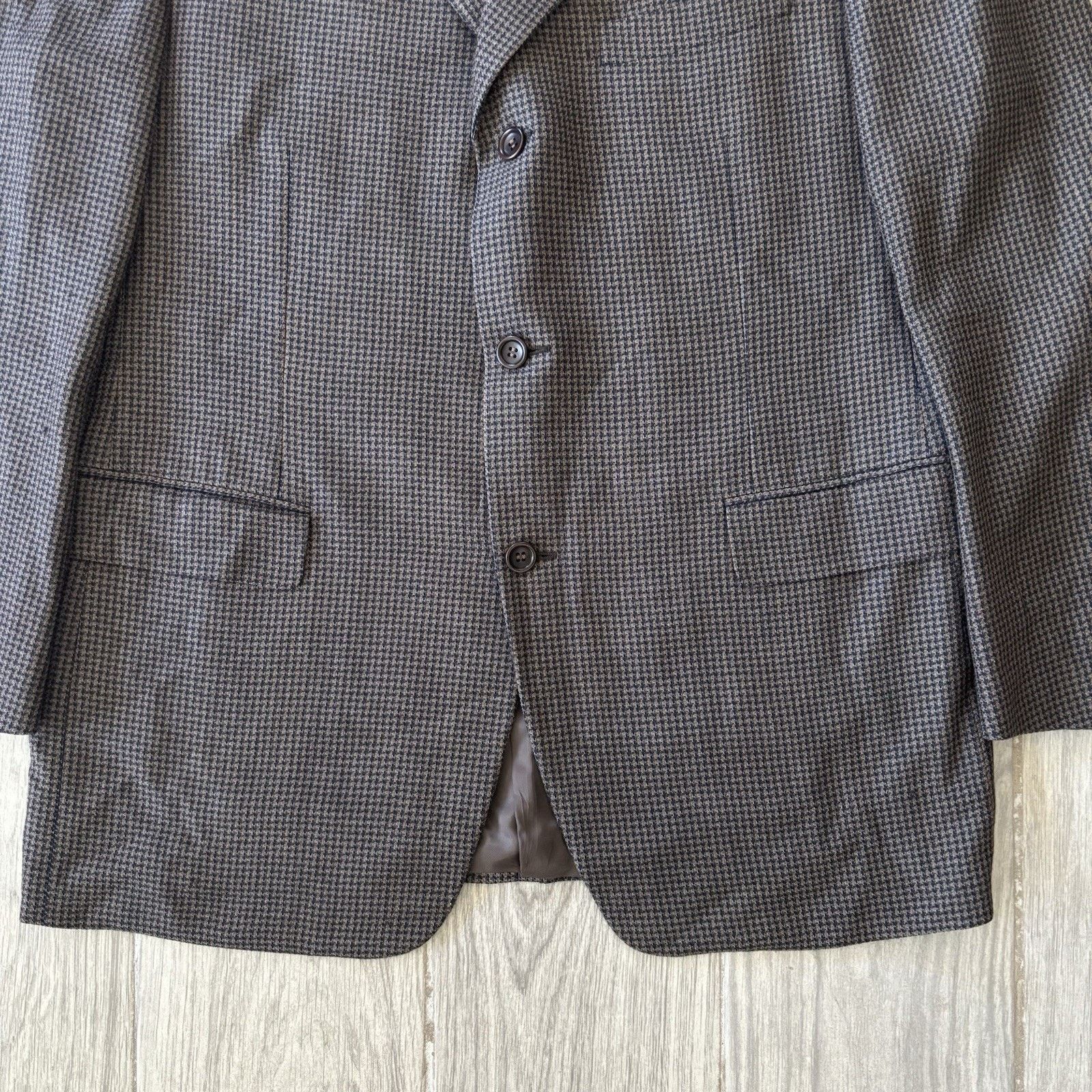 Canali Canali Blazer Wool Silk Coat Brown Houndstooth 44R (EU 54R) Size 44R - 3 Thumbnail