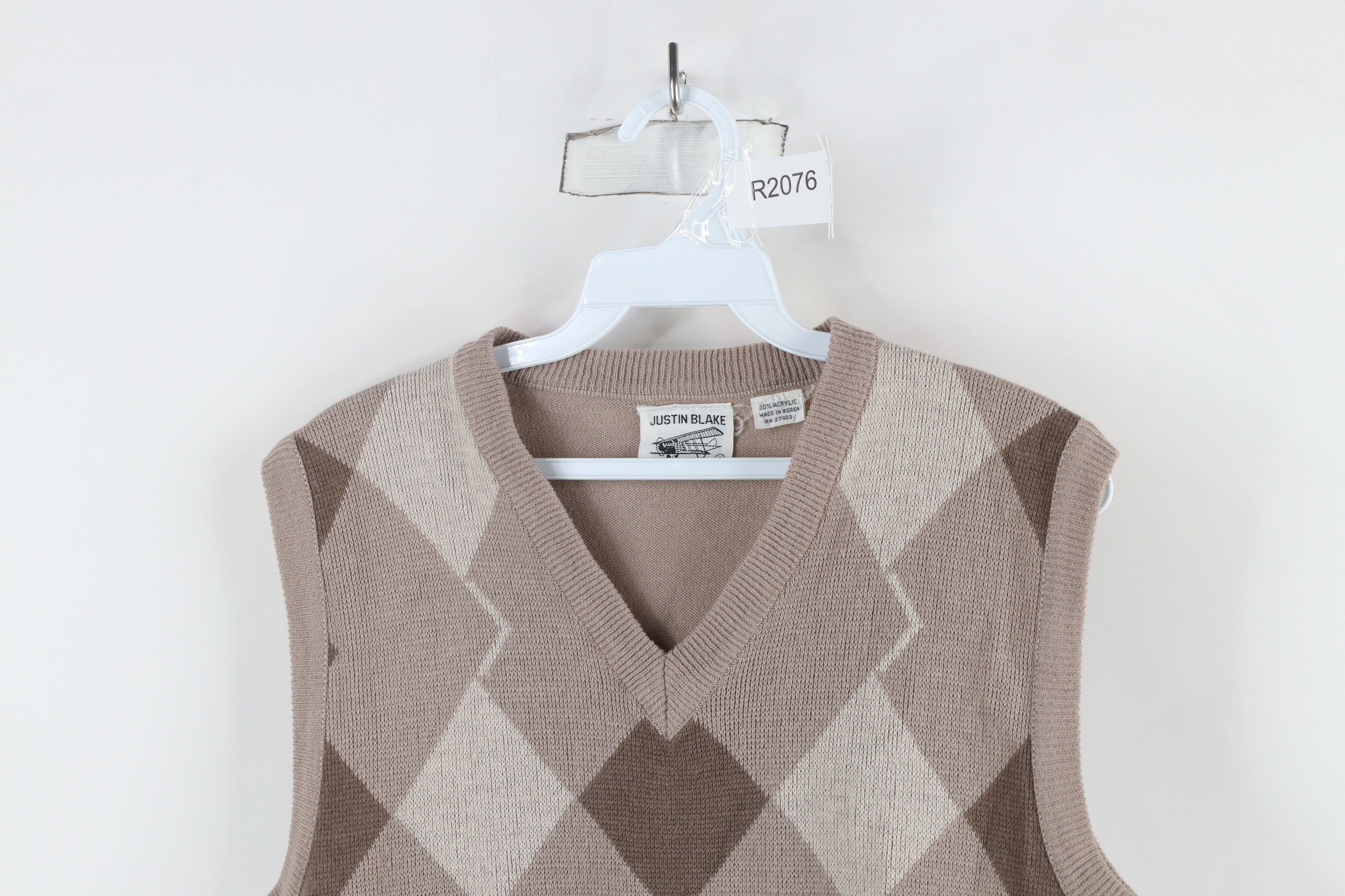 Vintage Vintage 90s Streetwear Argyle Ribbed Knit Sweater Vest Beige Size US S / EU 44-46 / 1 - 2 Thumbnail