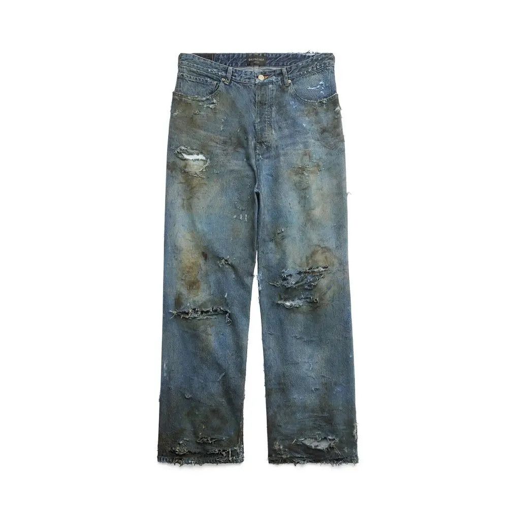 Balenciaga o1srvl11e0425 Super Destroyed Baggy Denim Pant in Light Blue Size US 28 / EU 44 - 1 Thumbnail