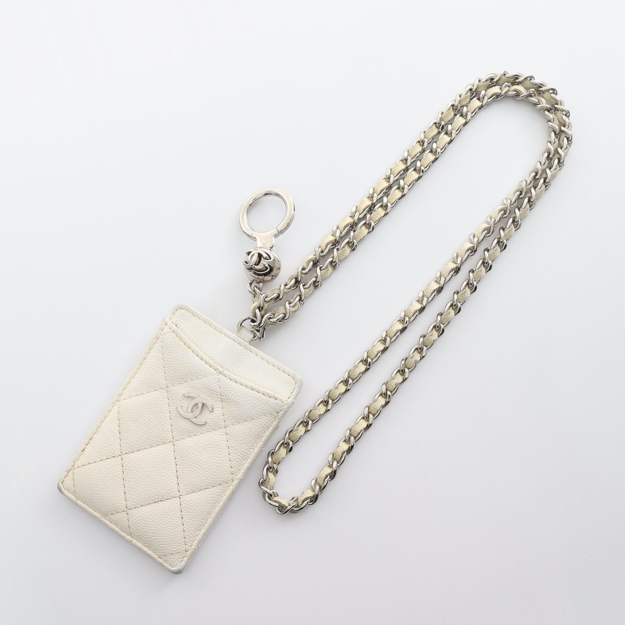 image of Chanel Matelasse Pass Case Card Case Caviar Skin Off White Silver Hardware, Women's