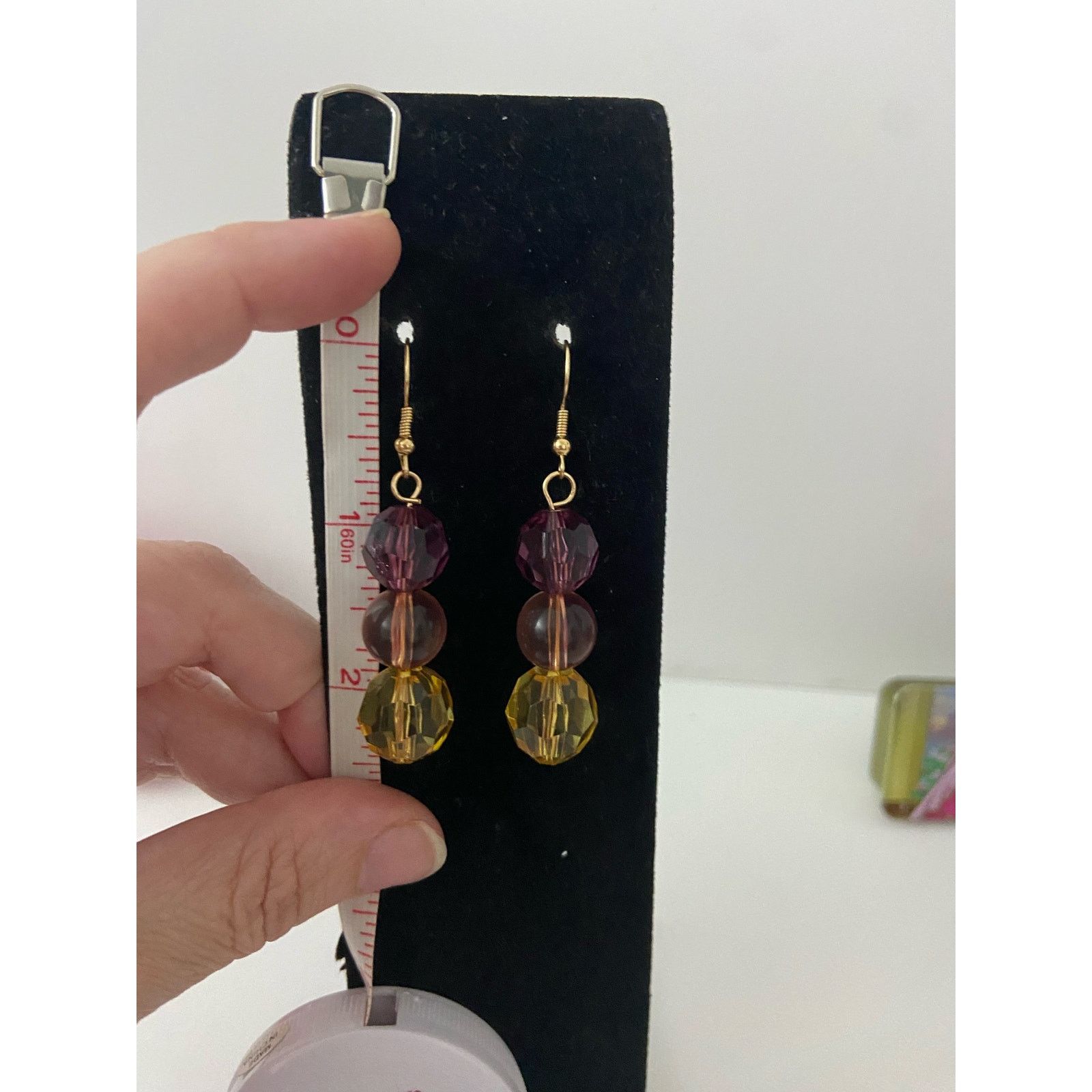 Handmade purple pink and yellow bead earrings Size ONE SIZE - 3 Thumbnail