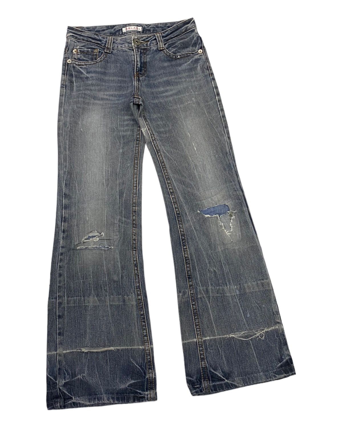 Japanese Brand FLARED🔥COLZA JAPAN DISTRESS RIPS FLARE DENIM JEANS Size US 30 / EU 46 - 3 Thumbnail