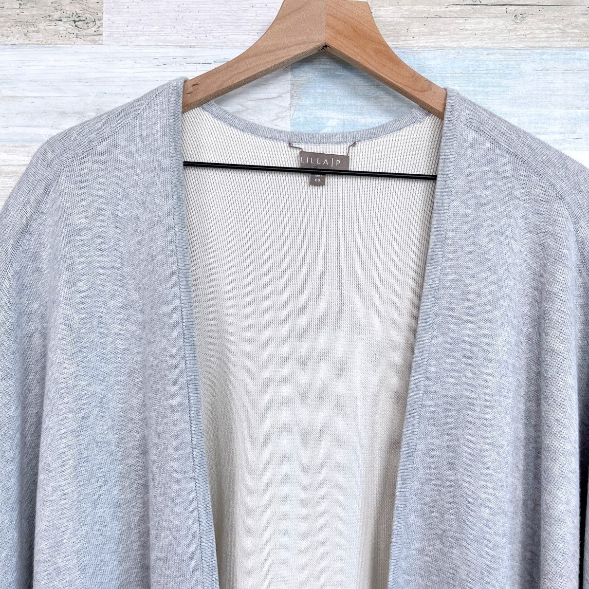 Other Lilla P Longline Open Front Ruana Sweater Gray Ribbed OS Size ONE SIZE - 2 Thumbnail