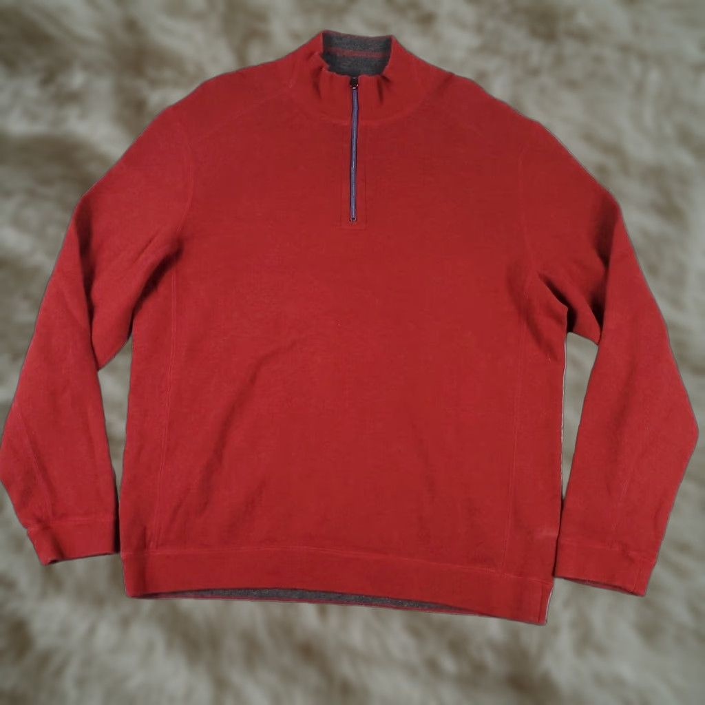 Tommy Bahama Tommy Bahama Mens Large Red 1/4 Zip Pullover Sweater Cotton Blend Long Sleeve Size US L / EU 52-54 / 3 - 1 Thumbnail