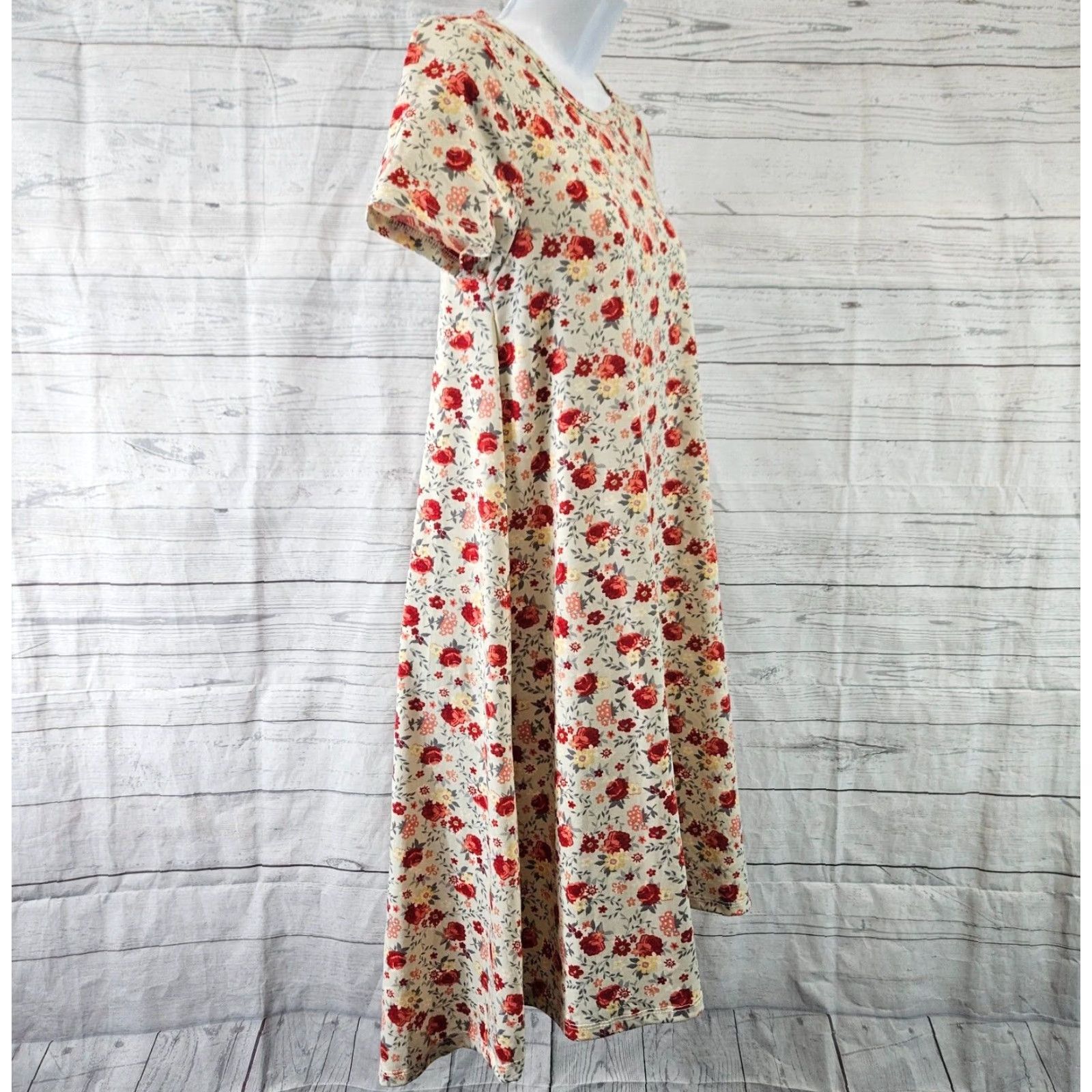 Vintage VINTAGE LuLaRoe Womens Carly Dress 2XS Red Floral Short Sleeve Women Dresses A-Line Knee Length Womens Size 24" / US 00 / IT 34 - 4 Thumbnail