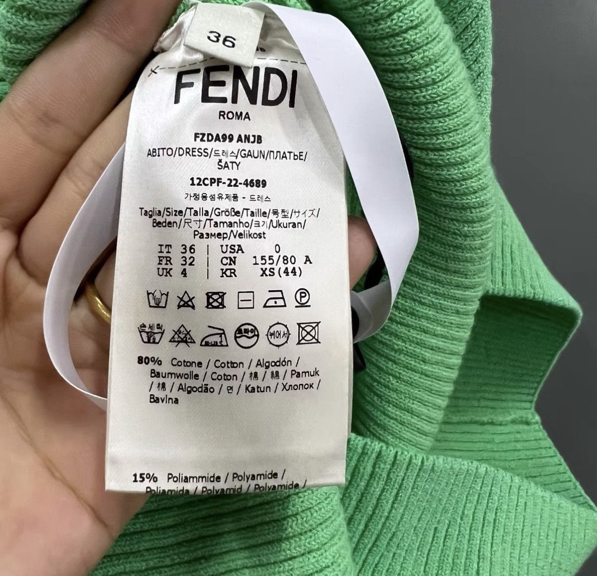 Fendi FENDI Green Striped Slim-Fit Knit Dress J41 Size XS / US 0-2 / IT 36-38 - 4 Thumbnail
