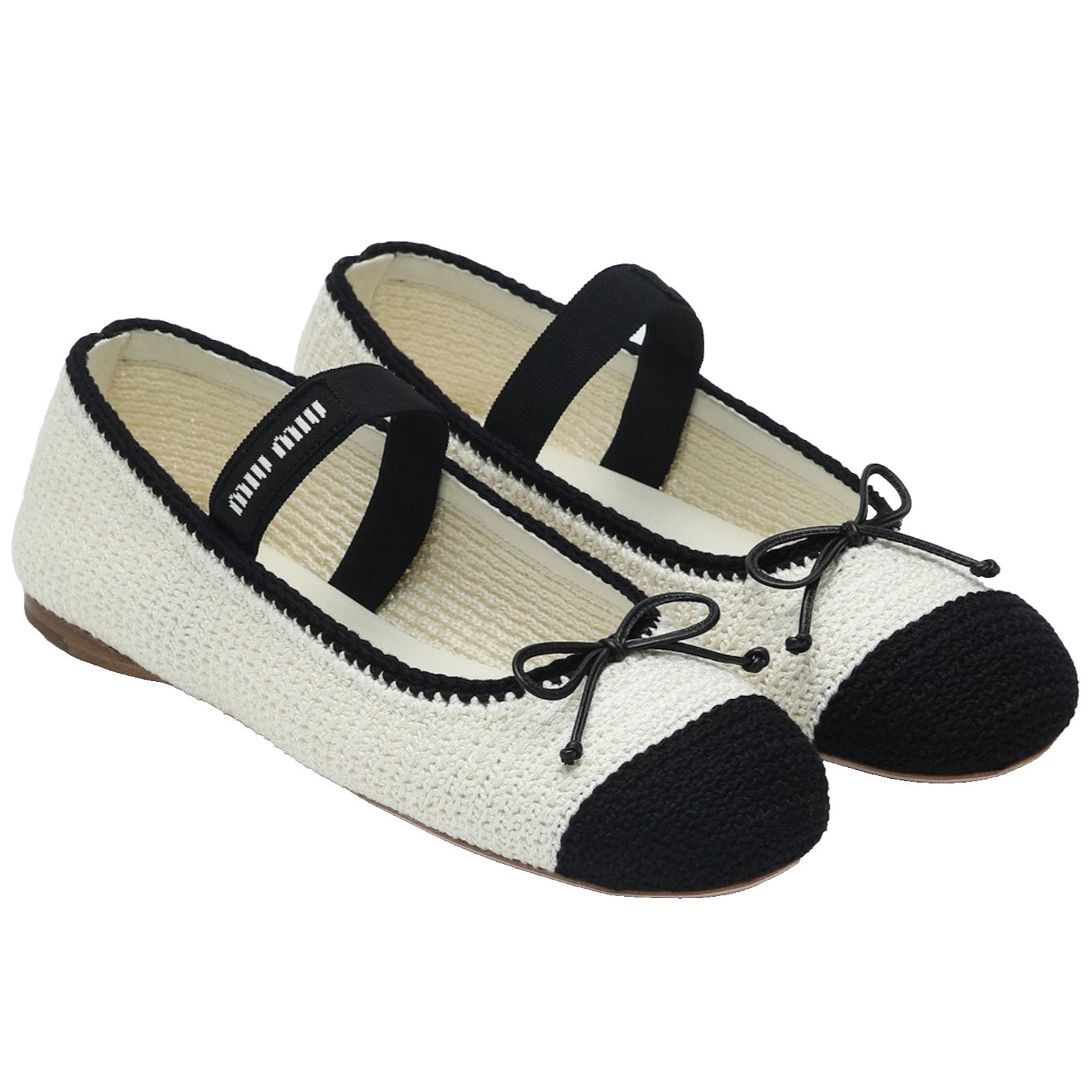 Miu Miu Miu Miu Crochet Knit Black White Bicolor Logo Strap Ballet Size US 11.5 / IT 41.5 - 1 Thumbnail
