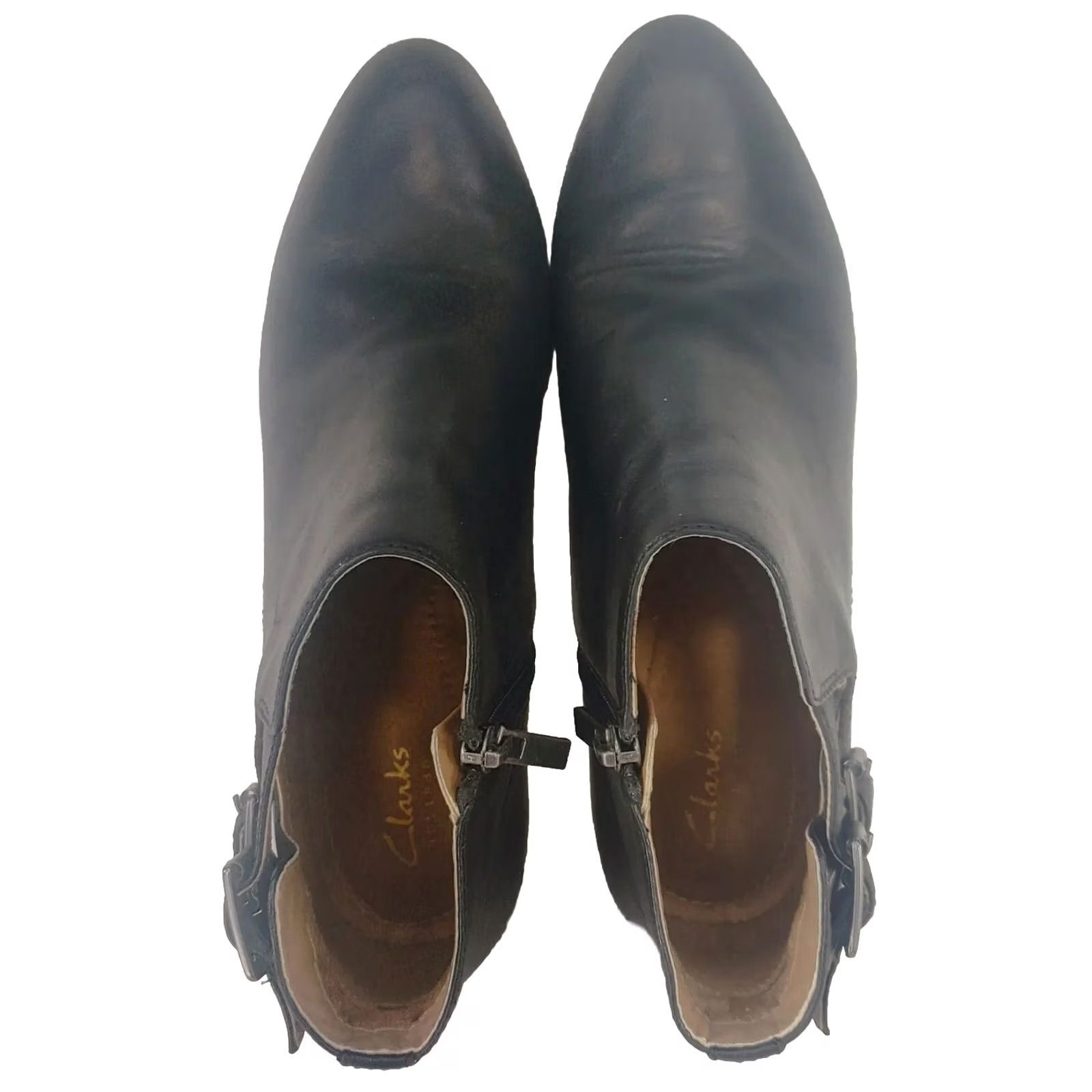 Clarks Clarks Collection Black Leather Ankle Booties Women's 8.5M Almond Toe Side Zip Straps 20701 Size US 9 / IT 39 - 7 Thumbnail