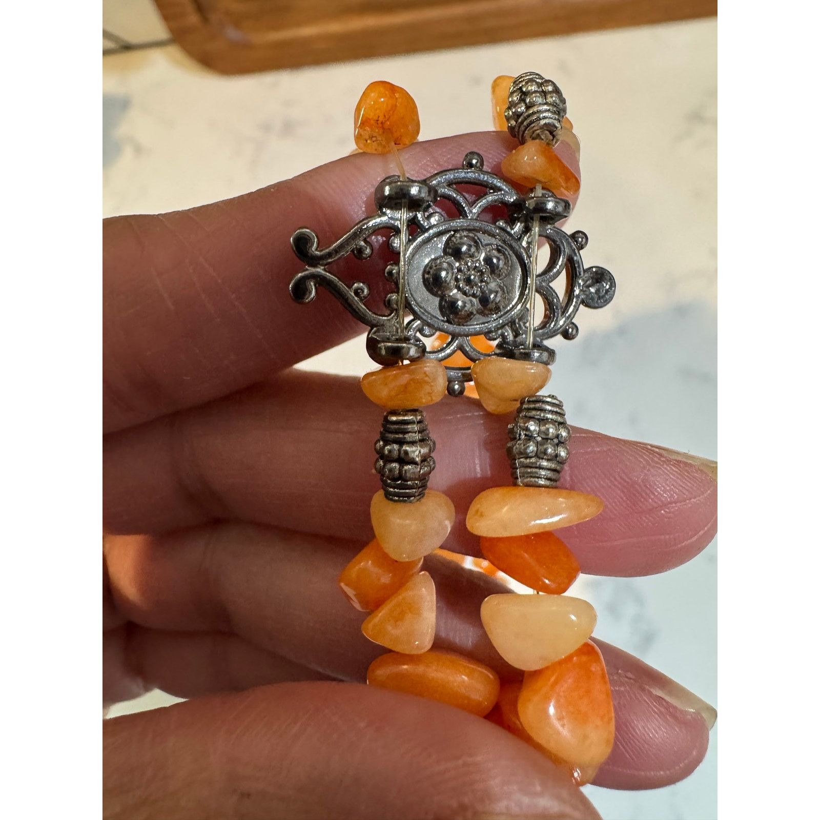 Handmade Handmade peach orange beaded dark metal accent bracelet Size ONE SIZE - 9 Thumbnail