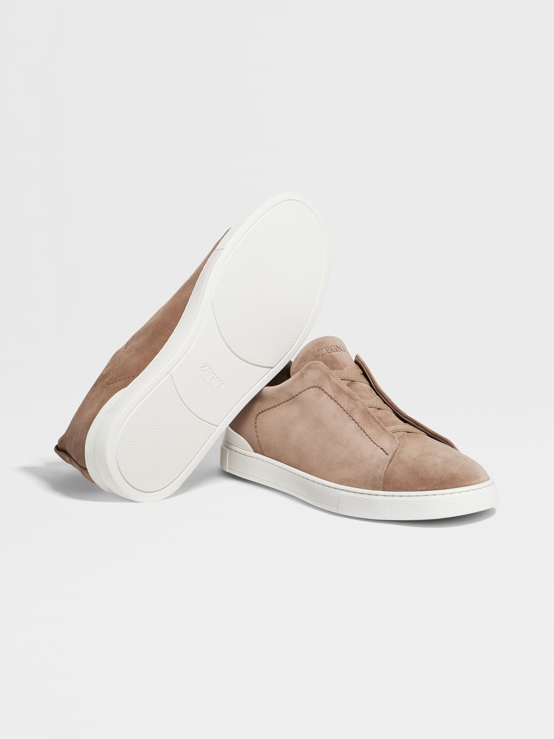Ermenegildo Zegna o1s1rm0325 RLHSOY Triple Stitch™ Suede Sneakers in Beige Size US 10 / EU 43 - 4 Thumbnail