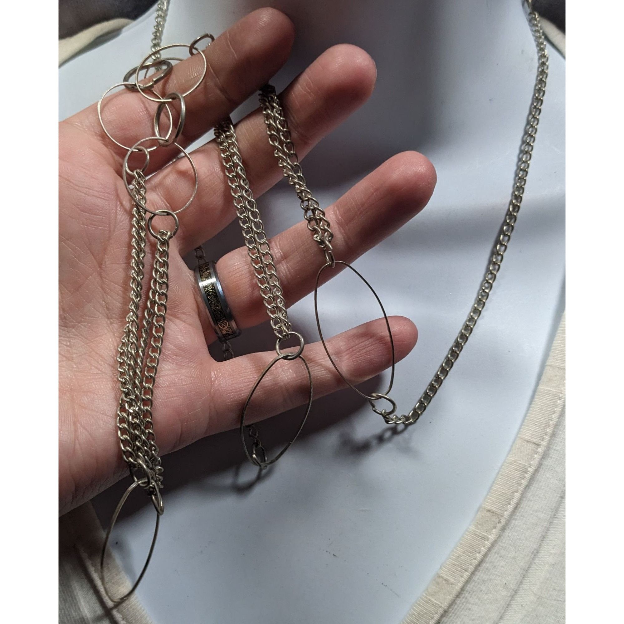 Other Open Link Silver Tone Layered Chain Necklace Size ONE SIZE - 3 Thumbnail