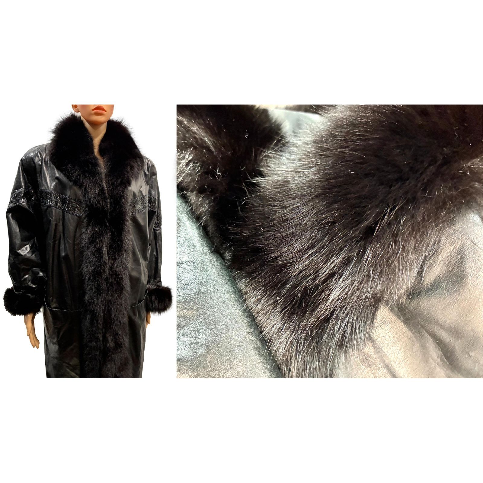 Genuine Leather 80s Leather & Fox Fur Full Length Coat w Genuine Snakeskin Size ONE SIZE - 12 Thumbnail