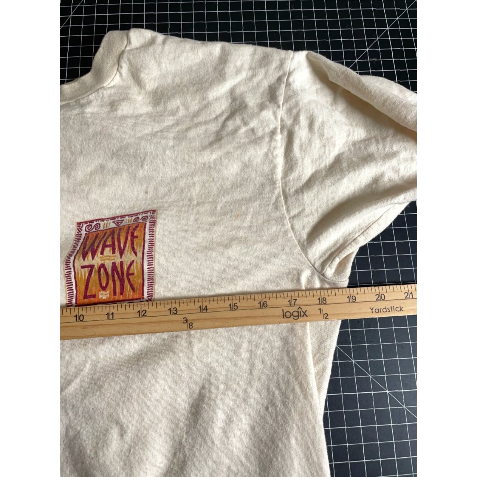 Fruit Of The Loom Vintage 90s Wave Zone T-Shirt Adult Medium Ivory Double-Sided Surf Beach Retro Cotton Men's Size US M / EU 48-50 / 2 - 5 Thumbnail