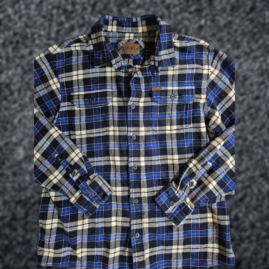 Orvis VINTAGE Orvis Shirt Jacket Heavy Flannel Plaid Button-Up Long Sleeve Pockets Mens Sz XL Size US XL / EU 56 / 4 - 1 Thumbnail