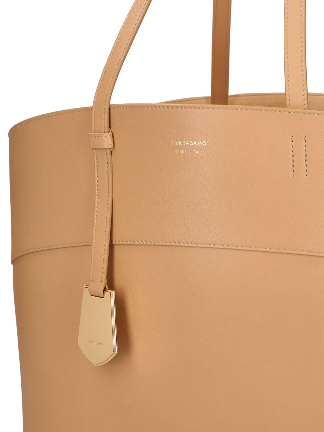 Salvatore Ferragamo o1s1rm1224 Size: OS / Medium Entry Leather Tote Bag in Camel Size ONE SIZE - 4 Thumbnail
