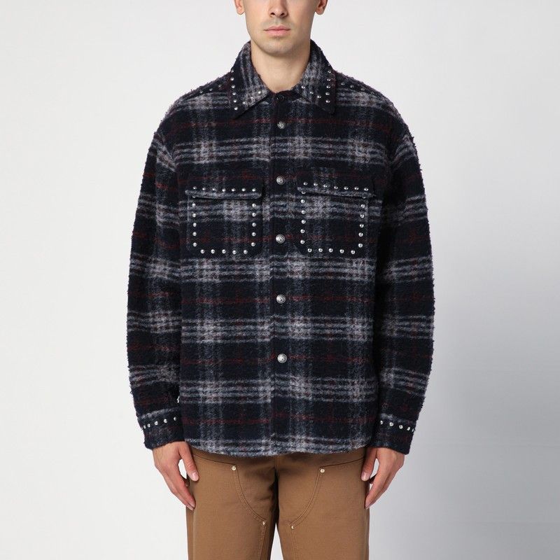 Palm Angels Palm Angels Over Shirt In Navy Check Wool With Studs Size US M / EU 48-50 / 2 - 1 Thumbnail