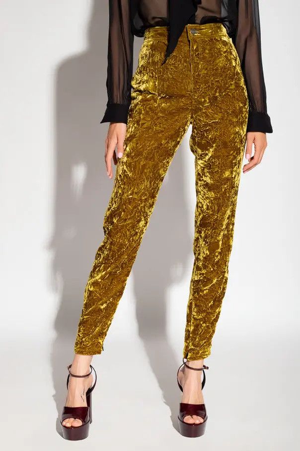 Saint Laurent Paris o1s1wg110924 Leggings in Velvet in Gold Size 28" / US 6 / IT 42 - 3 Thumbnail