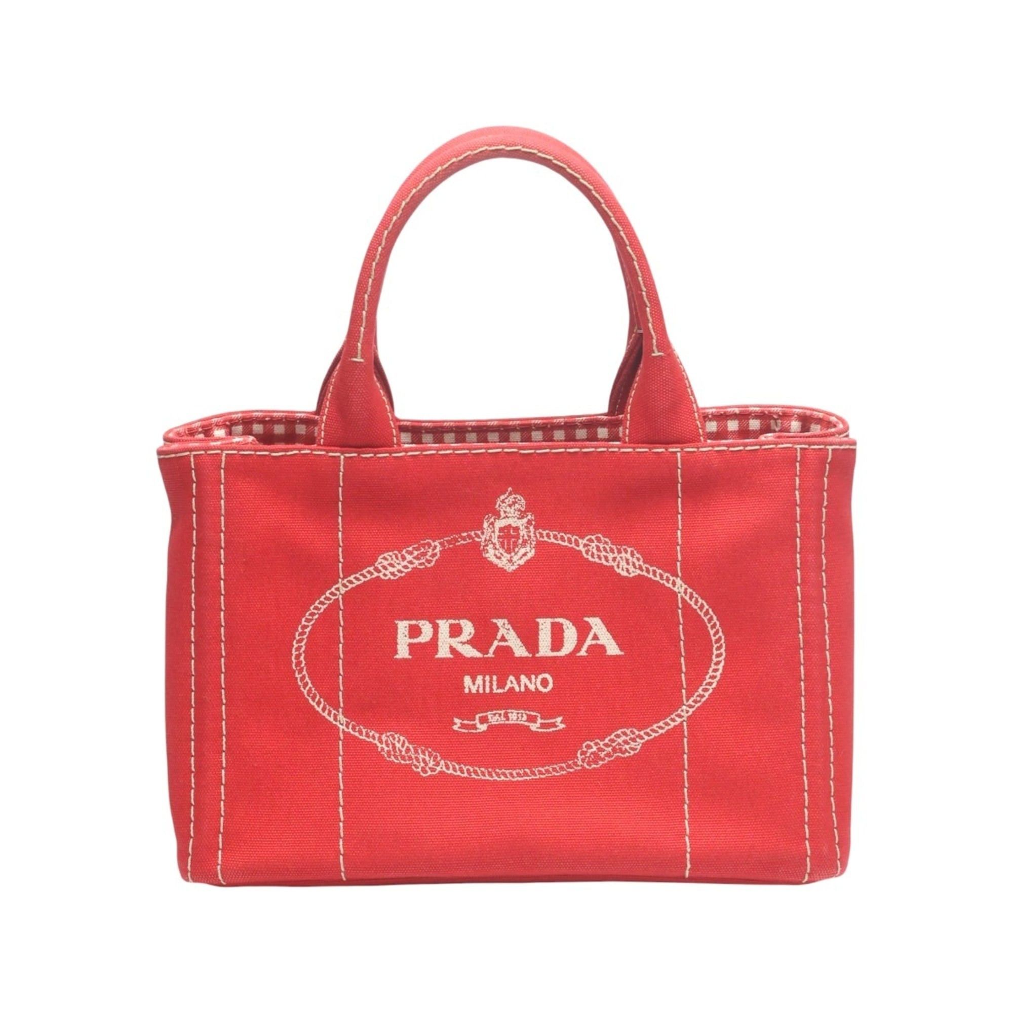 Prada Prada Canapa Tote Mini Canvas Denim Bag 1BG439 Red Size ONE SIZE - 1 Thumbnail