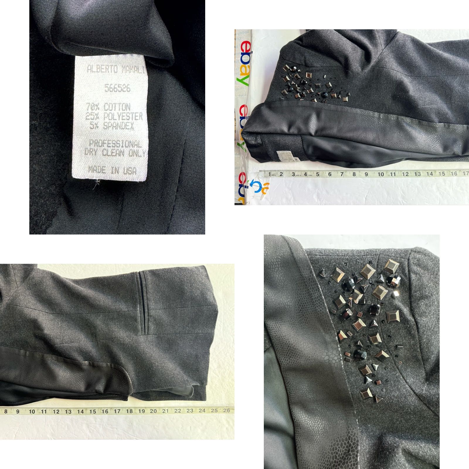 Black Diamond Alberto Makali Black Diamond Stud Evening Jacket Women's 14 Regular Polyester Striped Studded Black 14 Women Jacket Size XL / US 12-14 / IT 48-50 - 8 Thumbnail
