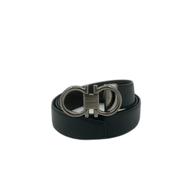 Salvatore Ferragamo Ferragamo Black Leather Belt with Silver Buckle Size ONE SIZE - 1 Thumbnail