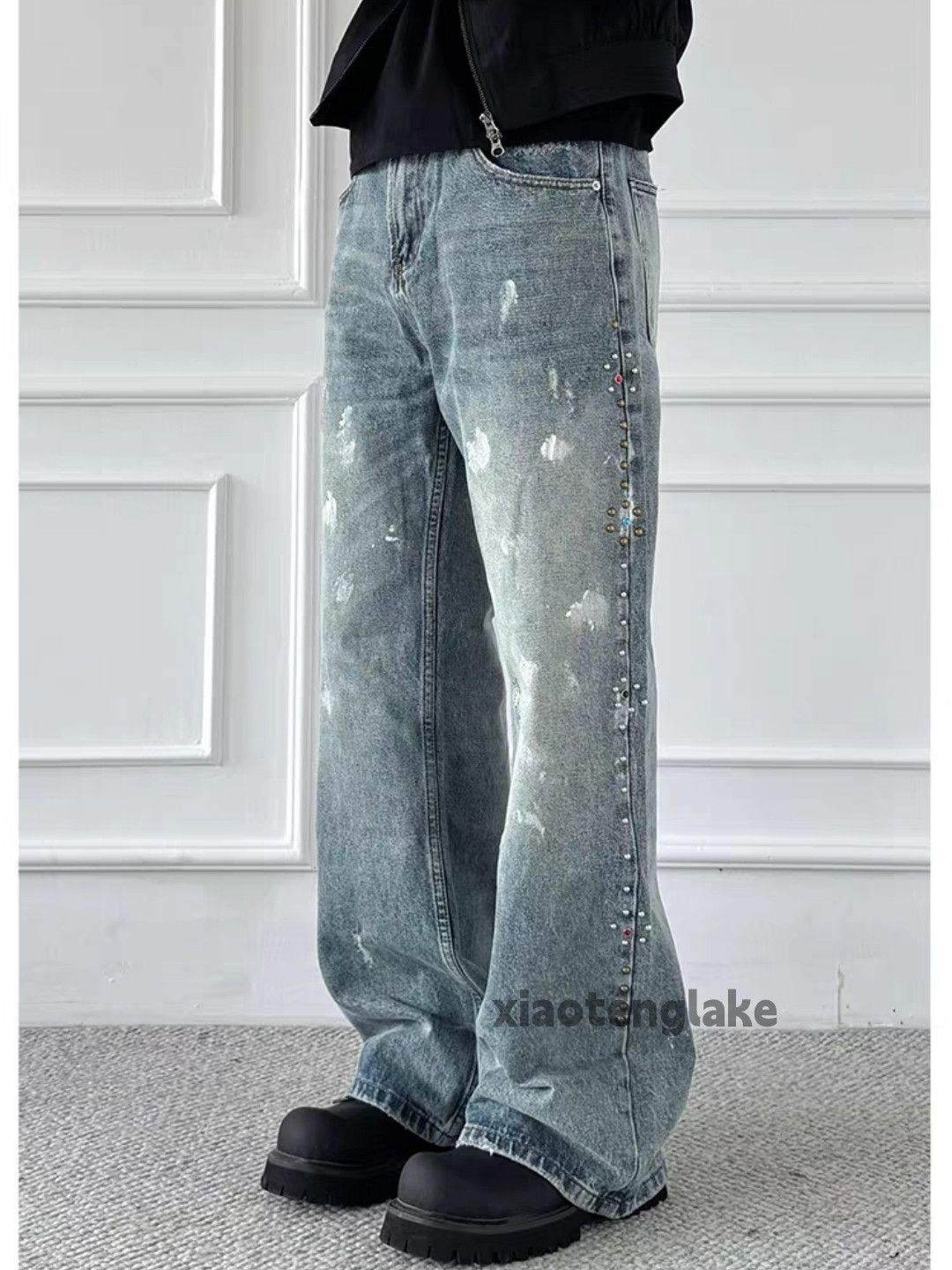 Jean zx washed faded loose baggy wide Leg flared jeans Size US 32 / EU 48 - 7 Thumbnail