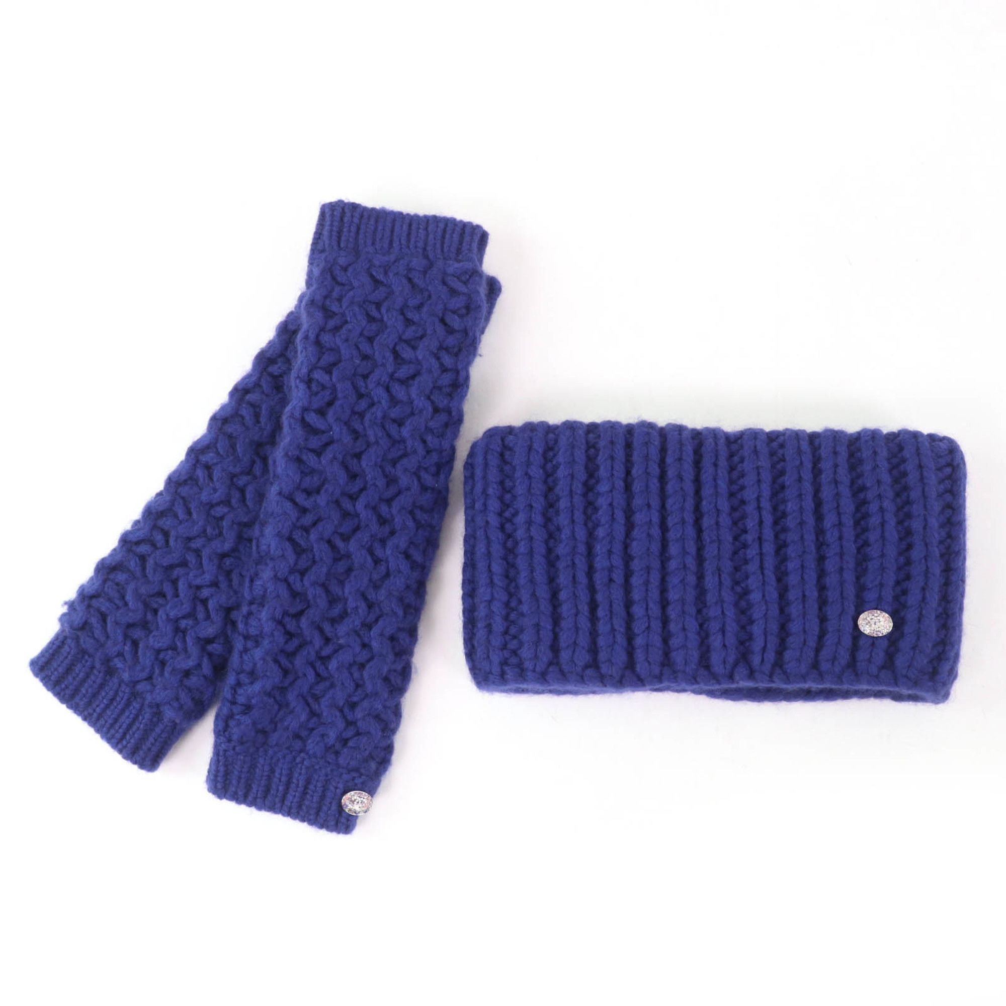 Chanel CHANEL P72987K10476 Coco Mark Knit Neck Warmer and Arm Set, Blue, Size Small, Made in Italy, Authentic, Women's Size ONE SIZE - 1 Thumbnail