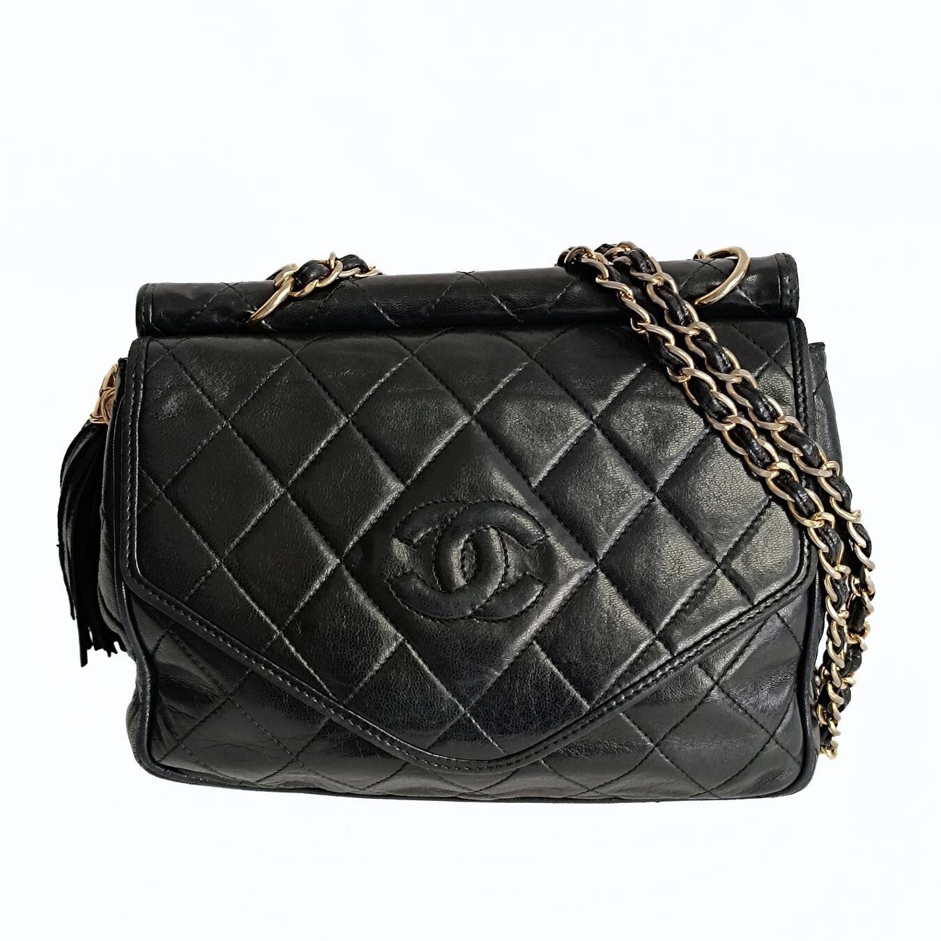 image of Chanel Camera Shoulder Bag With Fringe In Black Matelassé.., Women's