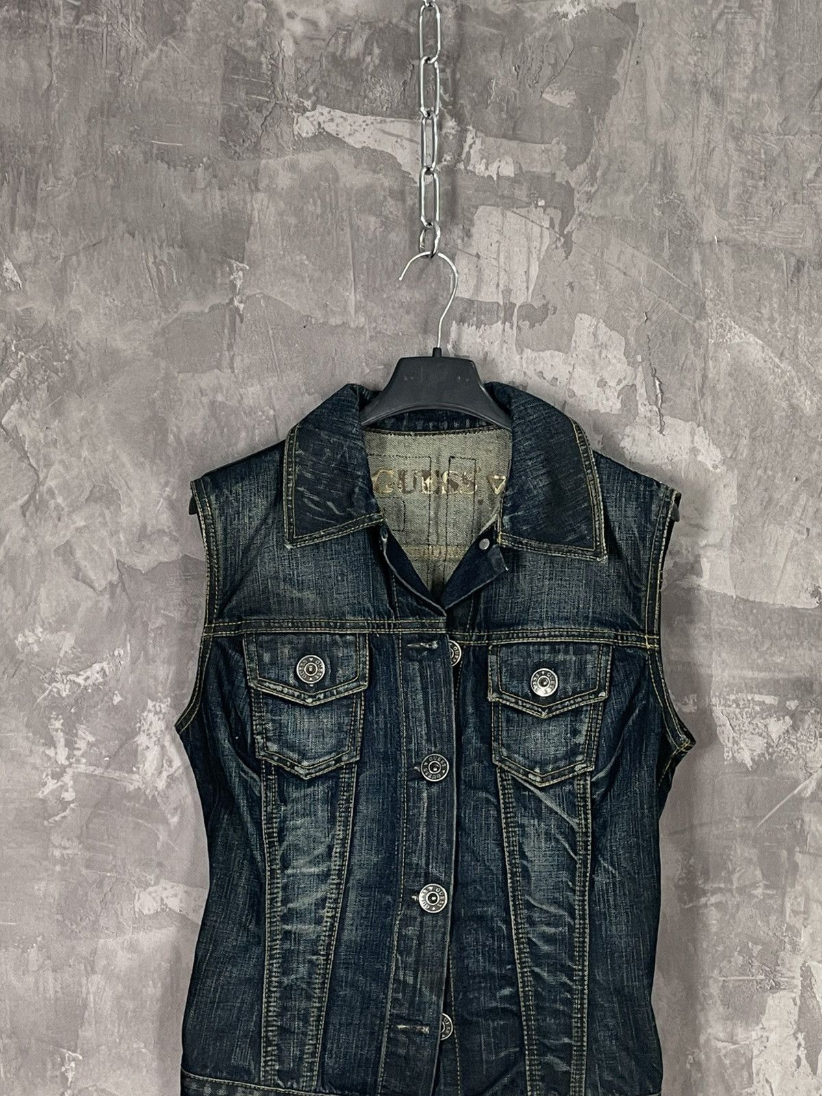 Guess × Japanese Brand Y2K Guess Glamour Avant Garde Vintage Denim Vest Size M / US 6-8 / IT 42-44 - 3 Thumbnail