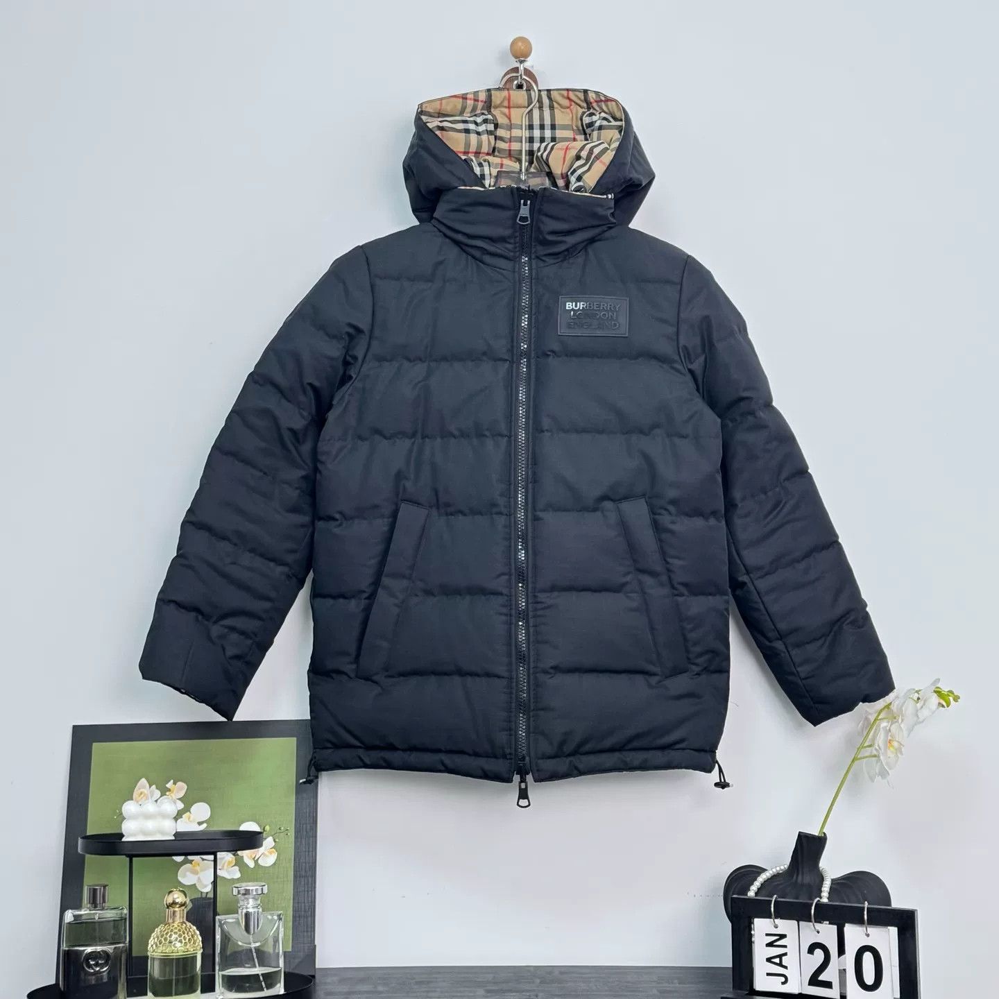 Burberry Plaid Colorblock Reversible Down Jacket